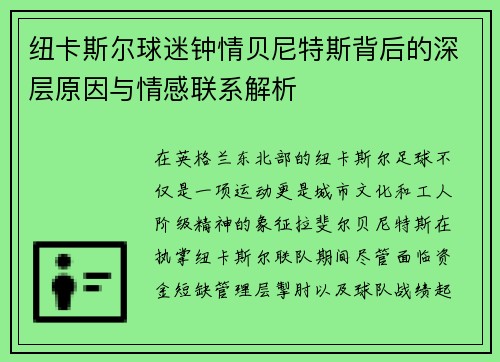 纽卡斯尔球迷钟情贝尼特斯背后的深层原因与情感联系解析